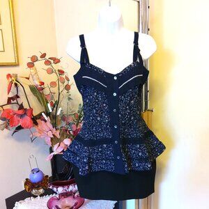 NWT Animale Women's Navy Blue Floral Printed Sleeveless V Neck Summer Top 38